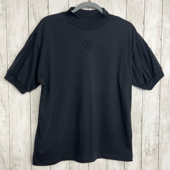 Vintage Gitano Black Unisex Mock Neck Puffed Sleeve Heart Design T-Shirt Large - Picture 1 of 9